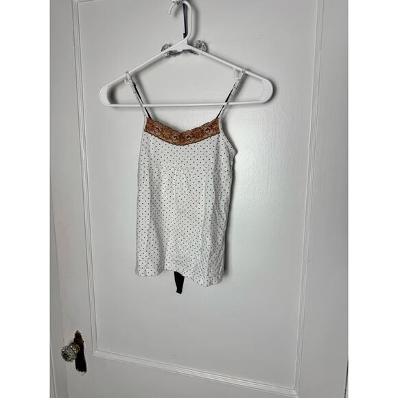 Vintage Y2K Cherokee White Brown Polka Dot Babydoll Cami Tank Top Ribbon Small - Picture 1 of 8
